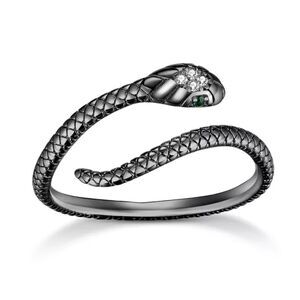 Platinum Plated 925 Sterling Silver Black Snake Ring